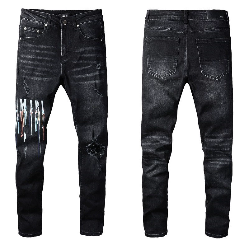 Джинсы (AMIRI) мужские slim с рваной отделкой, фасон зауженный