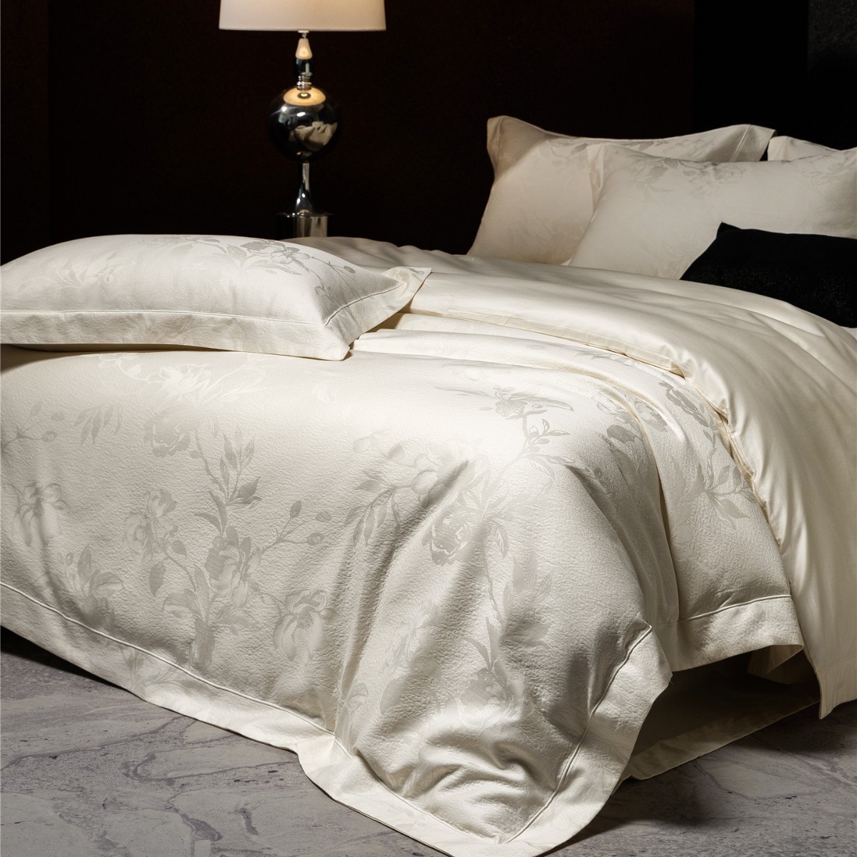 2 High-End Italian Light Luxury Style Thick Jacquard High-End Bedding Set Pure Cotton Long-Staple Cotton Four-Piece Set Water Pavilion Flower