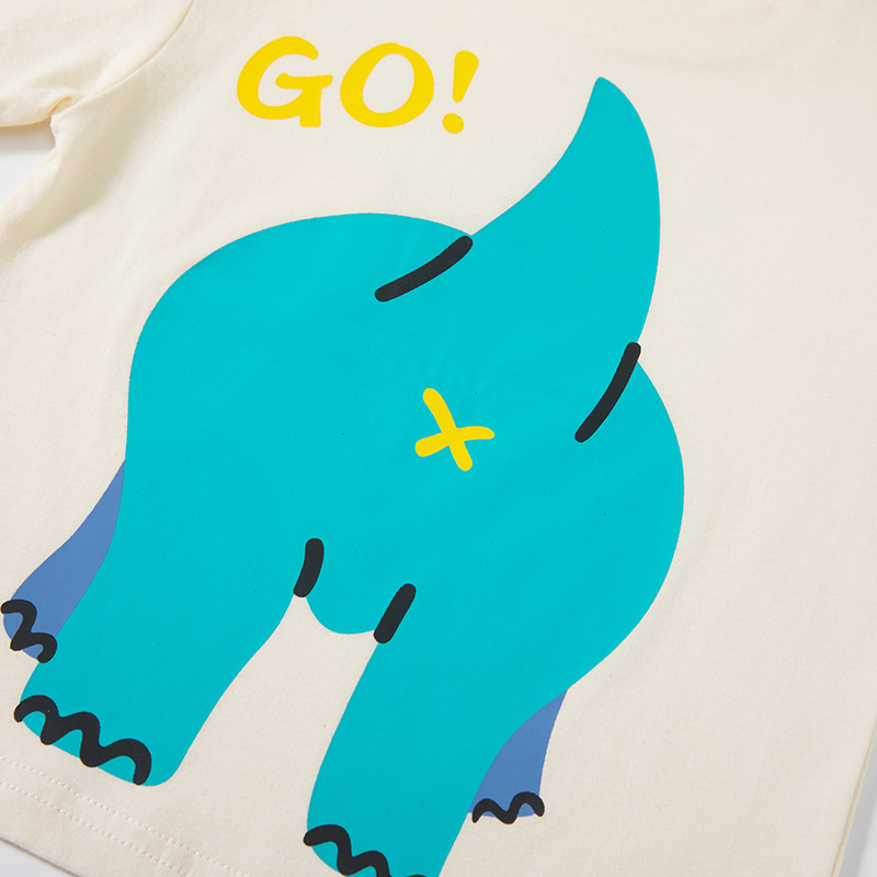 Ropa para niños coreanos Camiseta de manga corta para niños de verano Camiseta de bebé Camiseta de media manga Impresión delantera y trasera Bolsillo de dibujos animados Ropa de niño