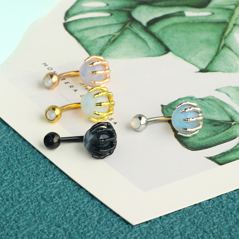 Skull Design Navel Ring Stainless Steel Dangle Belly Button Jewelry Turquoise Ball detail image 9