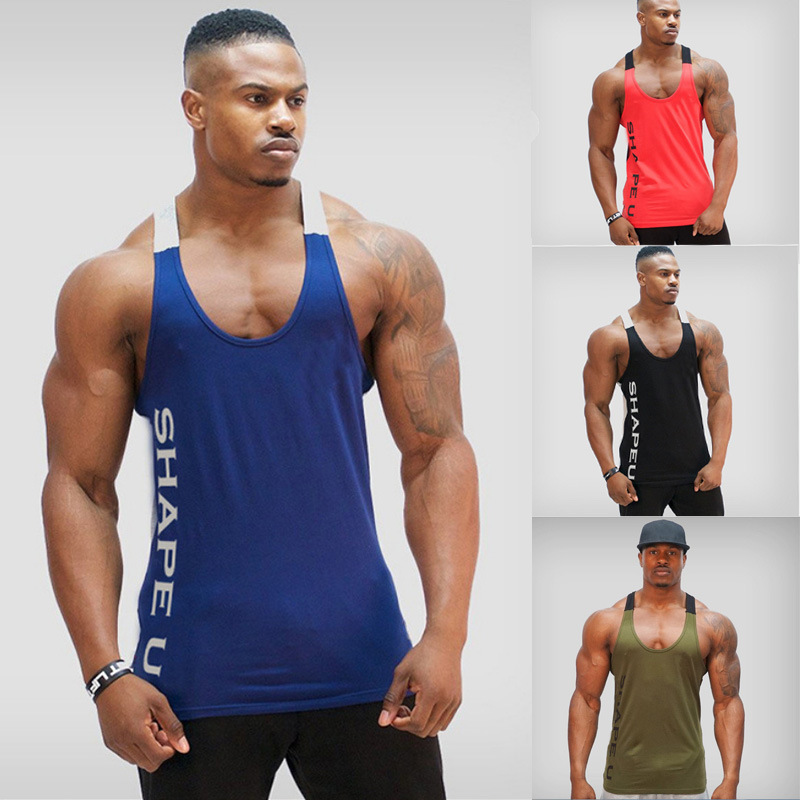 Spot Ebay Fitness Spring and Summer New Men's U-Neck Contrasting Color Sports Vest Men's Breathable Running Training Clothing Top