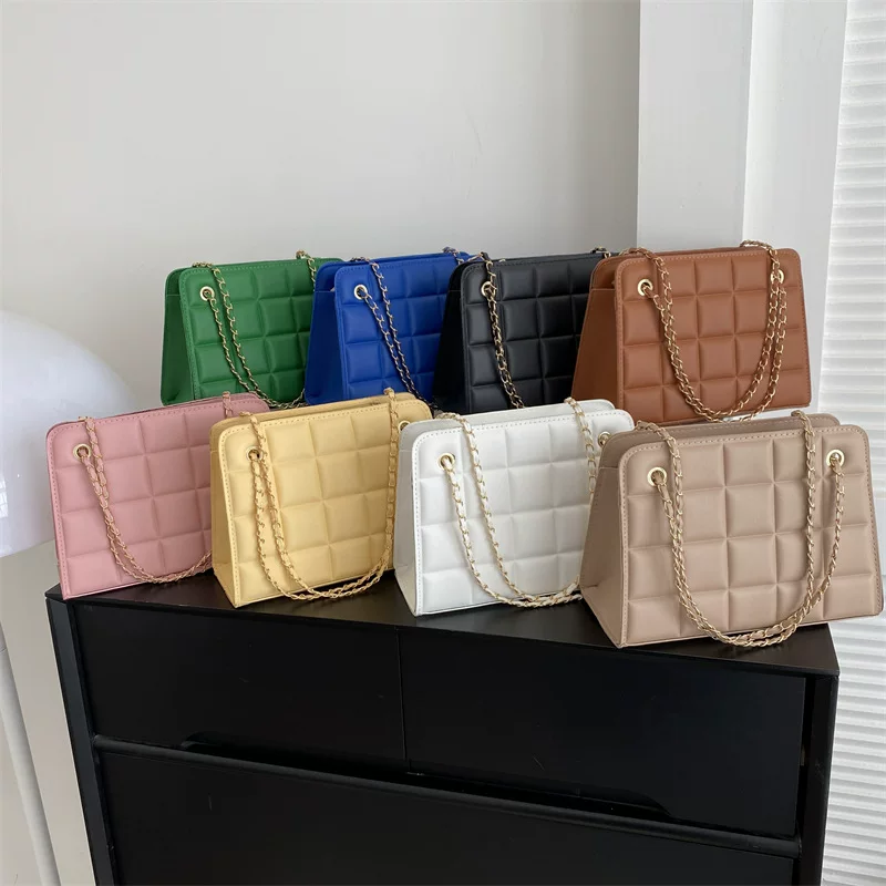One-Shoulder Quilted Bag, Chain Strap, Diamond Pattern — Retro Trend, Multi‑color (2023)