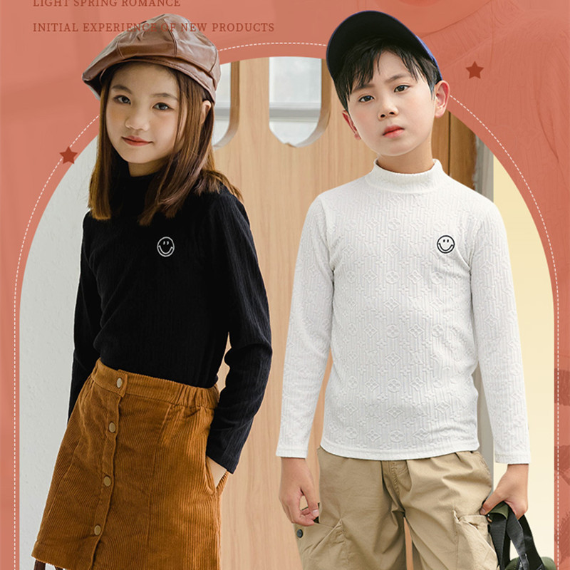 Children's half turtleneck bottoming shirt autumn and winter boys' jacquard long-sleeved shirt baby girls' warm mid-collar clothes autumn clothes