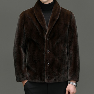 Gold Mink Fleece Imitation Mink Coat Men's Winter New Mink Fur Thickened Coat Imitation Fur One-piece Top Double-sided Wear