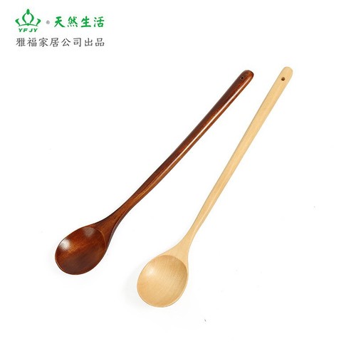 yfjy simple Japanese style wooden spoon long handle wooden spoon stirring spoon 33 long wooden spoon extended hot pot wooden spoon home wholesale