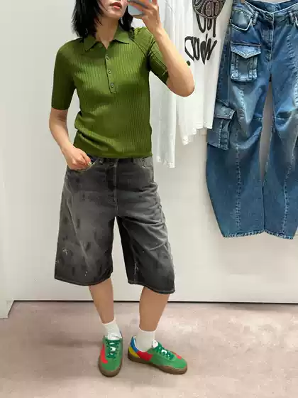 Cross-border Ac Stud AC Vintage Distressed Washed Black Splatter Denim Casual Bermuda Shorts Unisex