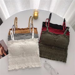 Sexy pleated tube top underwear for women, push-up with breast pads, anti-exposure inner straps, breathable vest-style chest wrap