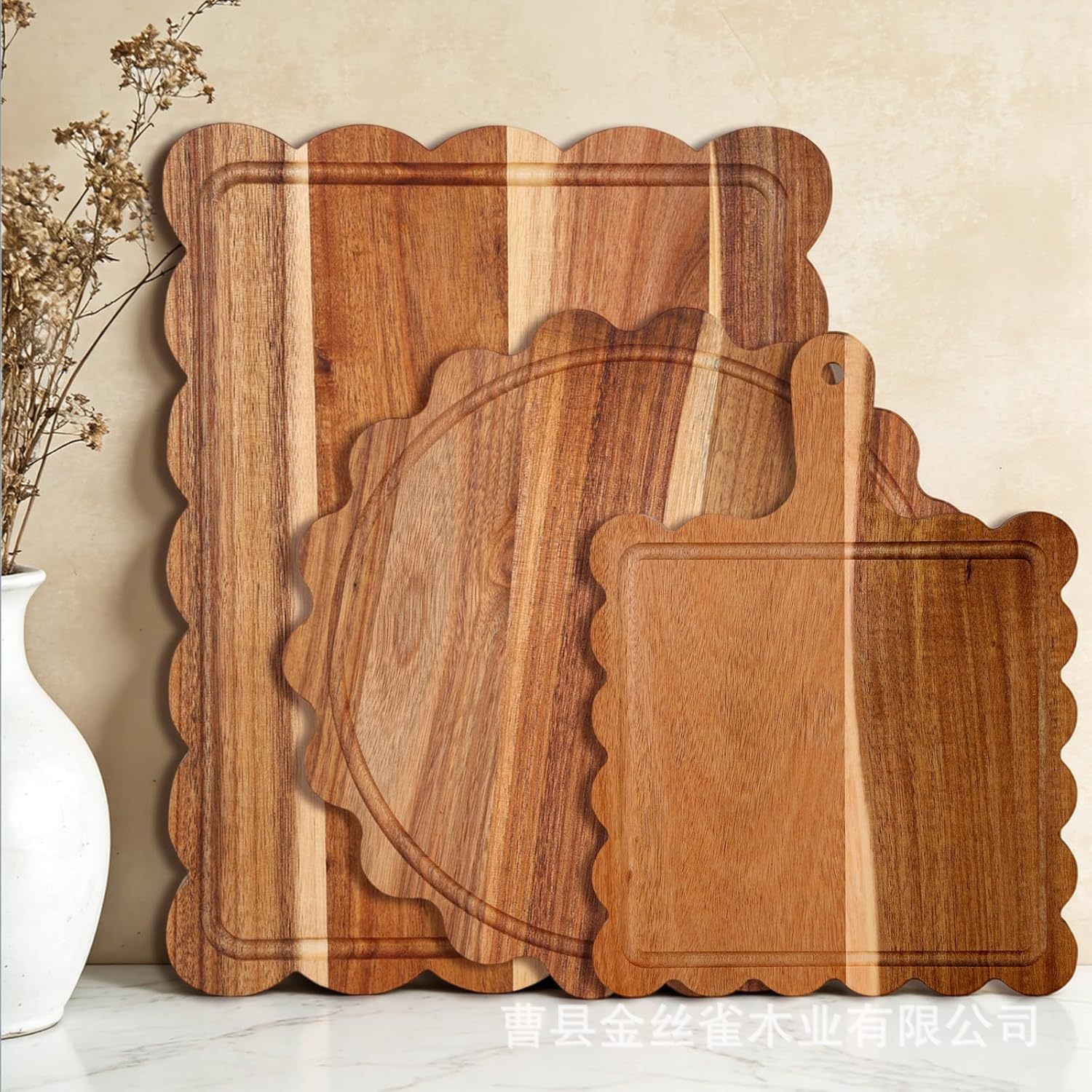 Irregular-shaped lace acacia wood cutting board, square and round with handle, wooden tray board, bread and cheese board, wholesale