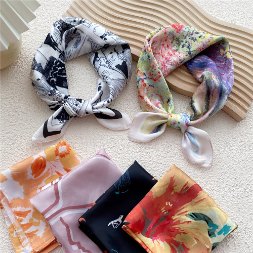 53 Fashion Small Square Scarf Women's Spring and Autumn Thin Scarf New Style Scarf Korean Decoration Versatile Stewardess Scarf