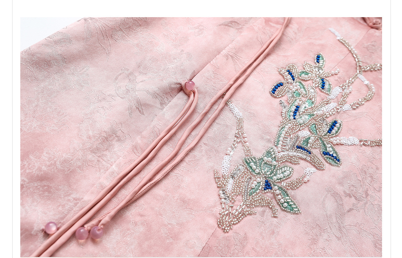 Áo vest rời phong cách Trung Hoa mới thêu họa tiết nặng, dáng rộng sang trọng M8036 — Màu vàng, Màu hồng chi tiết 24