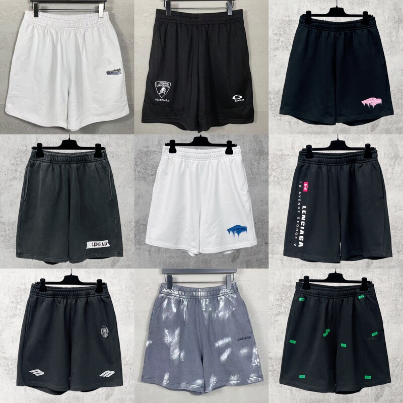 High-Quality Paris B Brand Shorts, Five-Point Length, 2025 New Model, Coca-Cola Wave Pattern Logo Embroidery, Loose Fit, Unisex