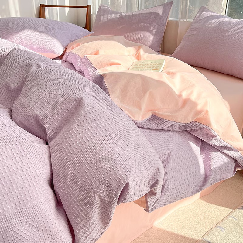 Waffle Cama de cuatro piezas de algodón puro 2025 nuevo estilo de lujo ligero de alta gama funda de edredón de dormitorio principal sábana