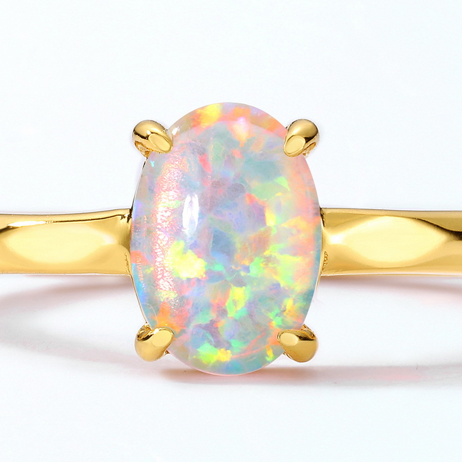 Synthetic Opal Simple 925 Silver Gold-plated Female Geometric 10k Gold Ring display picture 2