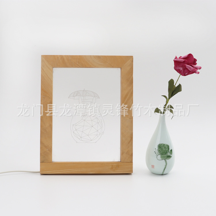 Wooden luminous photo frame three-dimensional decoration DIY Beech gift photo rectangular led photo frame 3d night light photo frame