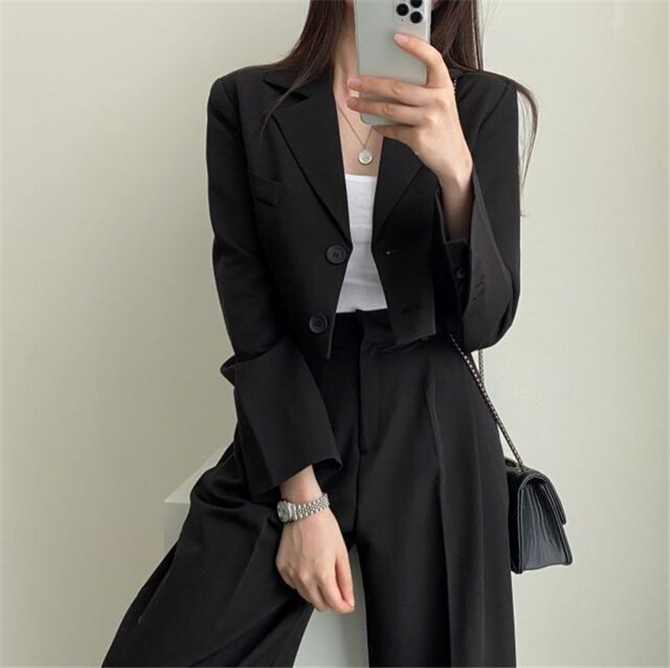 新品2022春夏秋季网红休闲英伦风小西套装女士短款韩版西服上衣详情14