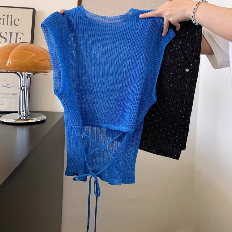 2026 New Klein Blue Knitted Vest for Women, Summer Design, Stylish and Youthful Outerwear Top