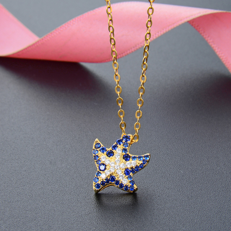 Personalidad de moda japonesa y coreana en el viento collar de estrella de mar mujer S925 plata esterlina chapado en oro joyas de cadena de clavícula
