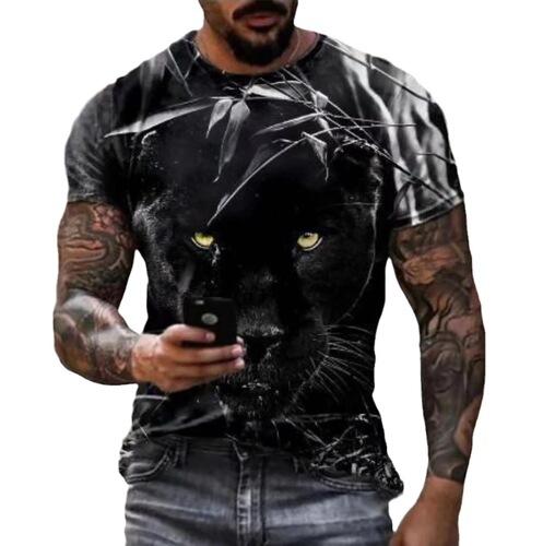 New European and American 3D Full-Print High-Quality Loose-Fit Textured Short-Sleeve Heat-Transfer T-Shirt—Lycra Frame for Men