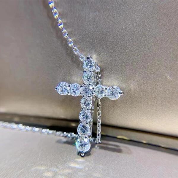 奢华超闪高碳钻 十字架项链女款小众设计感超仙网红ins 冷淡风吊