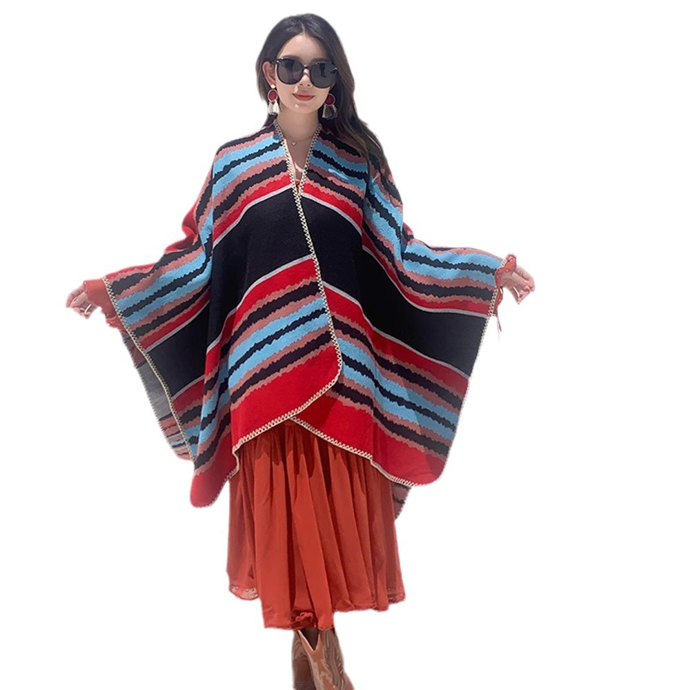 Patrón ondulado de ráfaga de estilo nacional retro, material de calentamiento de cachemira tibetana, bufandas de capa.