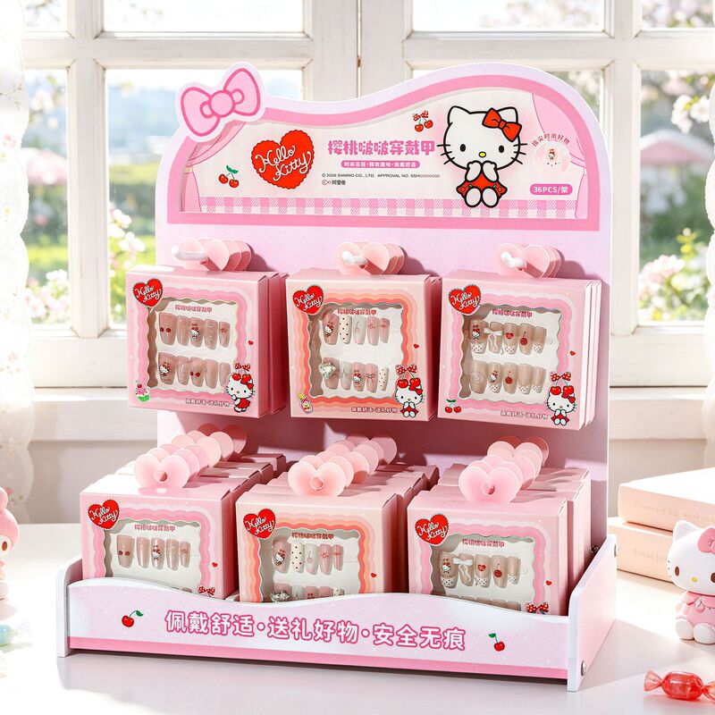 Snap-Finger Sanrio Family Cherry Pop Wearable Nails Dopamine Color Series Butterfly Heart Diamond Removable Nail Art Snap-Finger Sanrio Family Cherry Pop Wearable Nails Dopamine Color Series Butterfly Heart Diamond Removable Nail Art