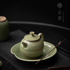 復古陶瓷茶壺家用帶過濾小壺帶干泡承側把壺龍蛋壺貴妃壺單壺果盤