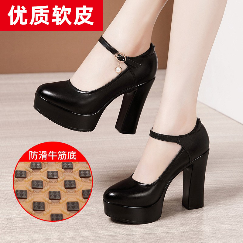 12cm Super High Heel Catwalk High Heels Women's Thick Heel Soft Leather Thick Sole Waterproof Platform Round Toe Large Size Cheongsam Show Special Shoes 12cm Super High Heel Catwalk High Heels Women's Thick Heel Soft Leather Thick Sole Waterproof Platform Round Toe Large Size Cheongsam Show Special Shoes