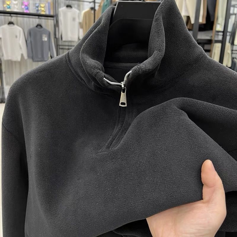 2025冬季新款男士立领卫衣加绒加厚休闲纯色时尚百搭打底保暖上衣