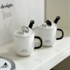 [One pair] Black+white | cup+cover+spoon