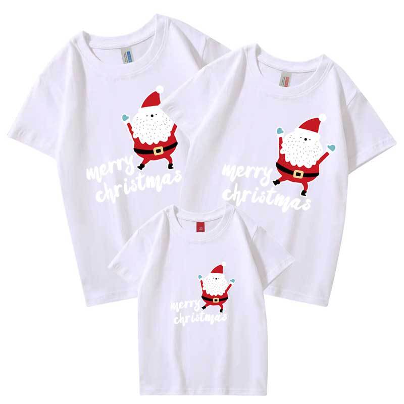 Camiseta venta al por mayor verano inglés Santa Claus auto-producido y auto-vendido algodón refinado padre-hijo Clase de ropa venta rápida niños de manga corta cuello redondo