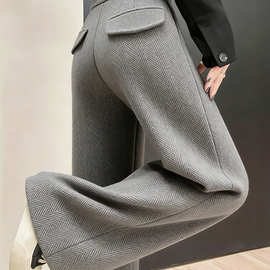 灰色高腰直筒裤女2025冬季新款时尚简约宽松通勤垂感大码休闲长裤