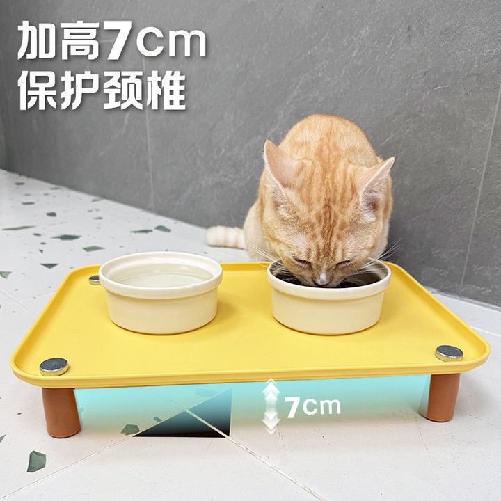 宠物餐盘猫咪饭碗餐盘增高防滑方形猫咪必备用品防漏防污吃饭饭桌|undefined