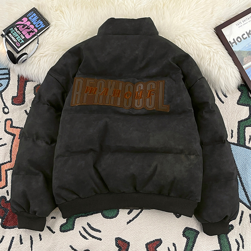 Vintage Embroidered PU Leather Down Jacket Cotton Jacket For Men And Women Winter Thickened Oversize Loose Leather Jacket Ins Tide_viptrois.com