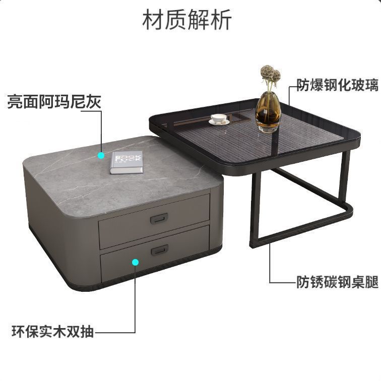 Mesa de té personalizada panel de roca TV combinación moderna y simple sala de estar casera vidrio cuadrado minimalista
