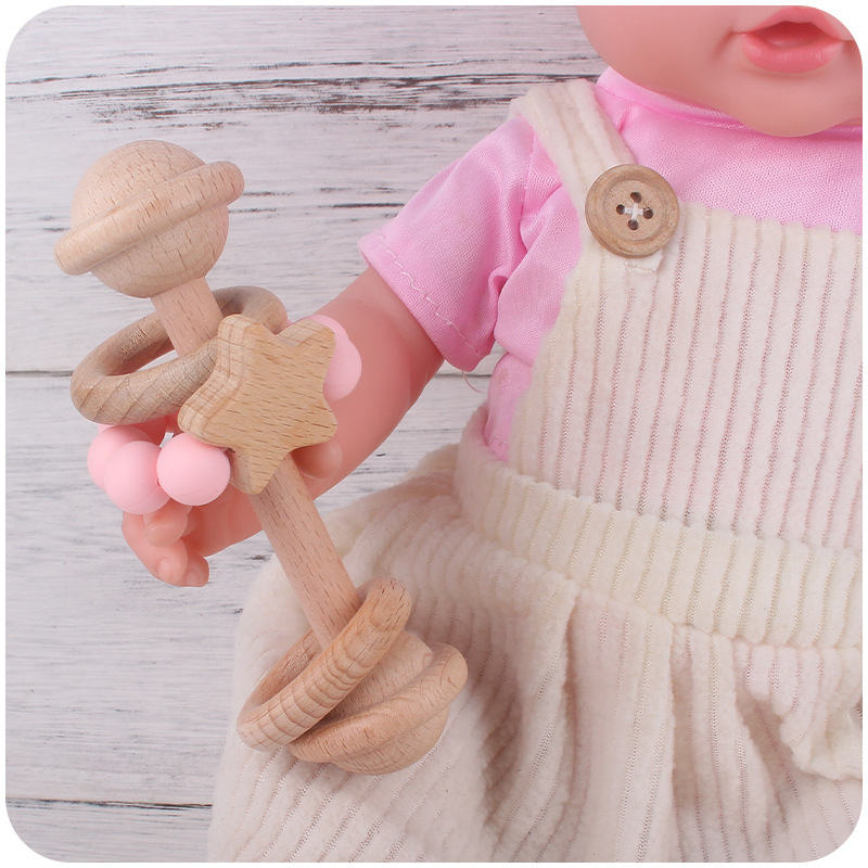 Creativo nuevo juguete para niños mordedor Beech bebé sonajero de mano cuentas de silicona bebé ejercicio interactivo mordedor palo