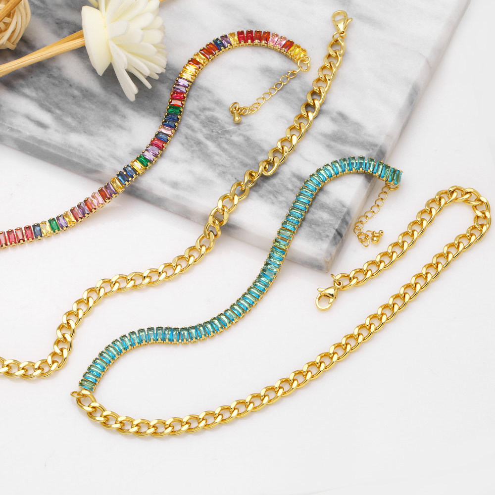 Fashion Stitching Cuban Simple Hip Hop Clavicle Chain Female Zircon Copper Necklace