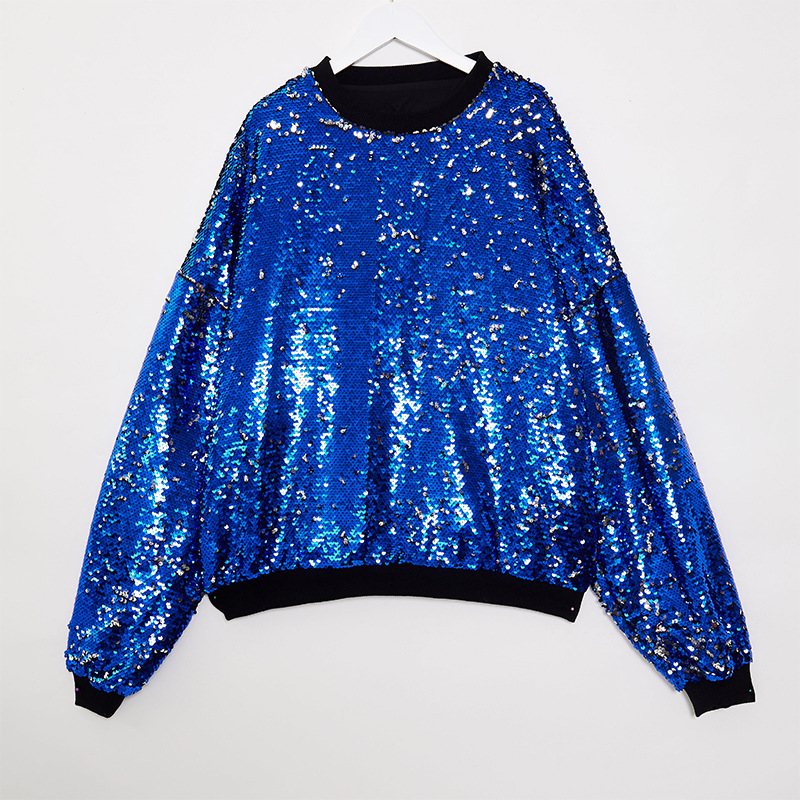 卫衣男圆领 跨境欧美风翻面时尚亮片卫衣宽松潮牌万圣节长袖上衣