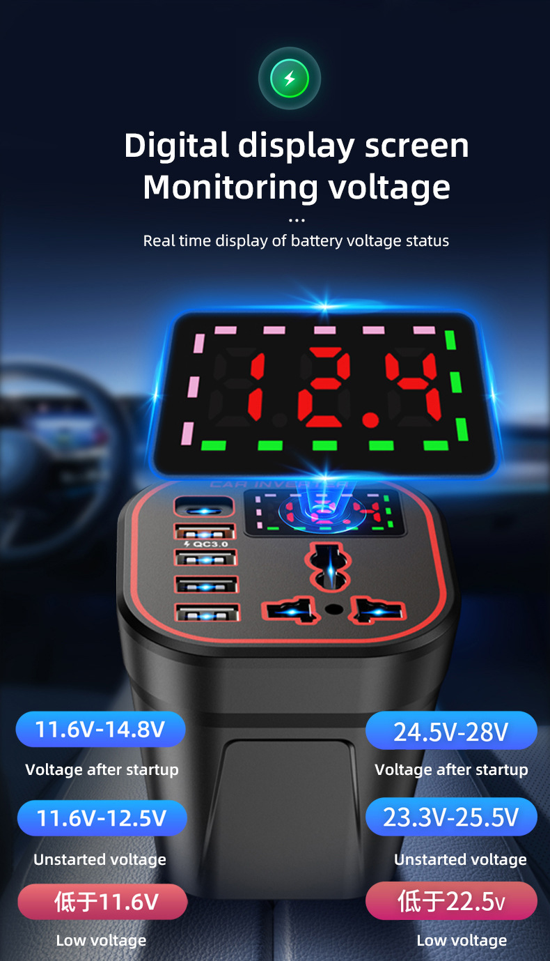Car Inverter 12V24V to 220V Power Converter Multi-Function Car Socket Charger Mobile Phone Fast Charging