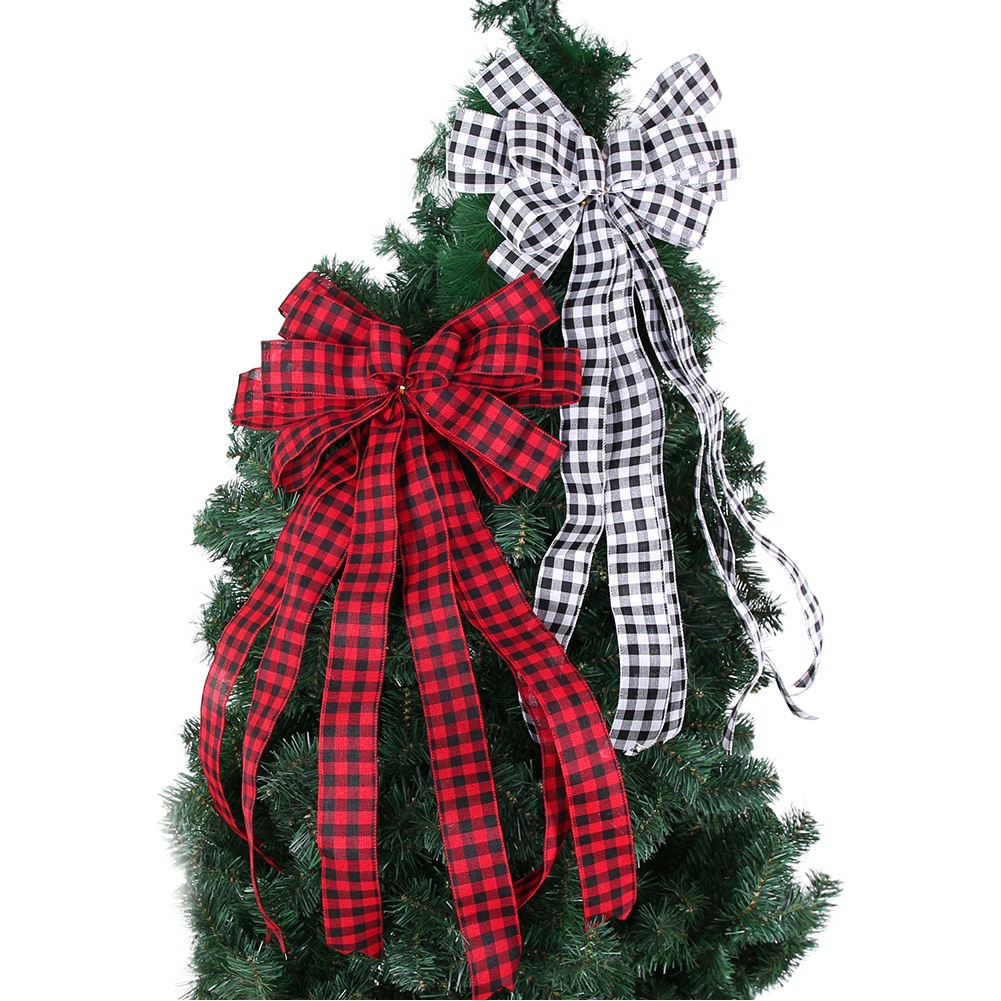 Nuevo Lazo Grande de Imitación de Lino para Decoración Navideña, Adorno Colgante para la Punta del Árbol de Navidad, Decoraciones Navideñas