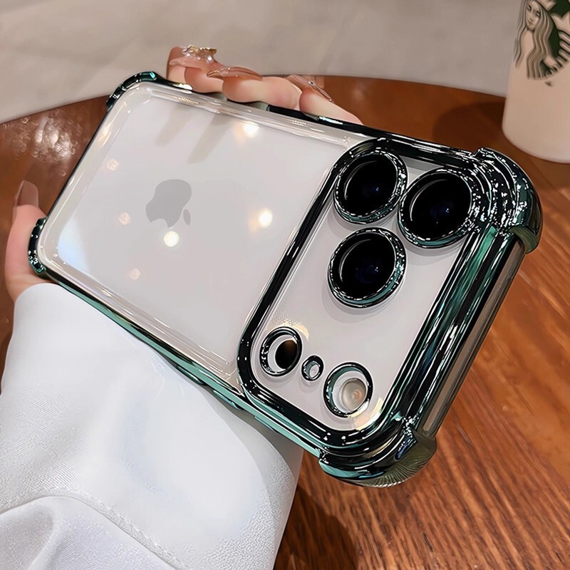 适用iphone17promax手机壳电镀四角防摔透明苹果16全包镜头膜软套|undefined
