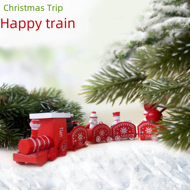 Piiriülesed jõulukaunistused puidust neljaosaline rong laste pühadekingitused akna töölaua ehted_voghion.com