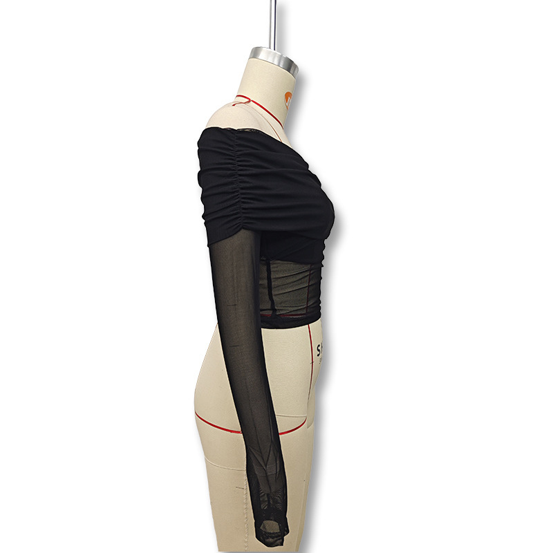 Damen Ein-schulter-netzoberteil Langarm Slim Fit Elegant Sommer_voghion.com
