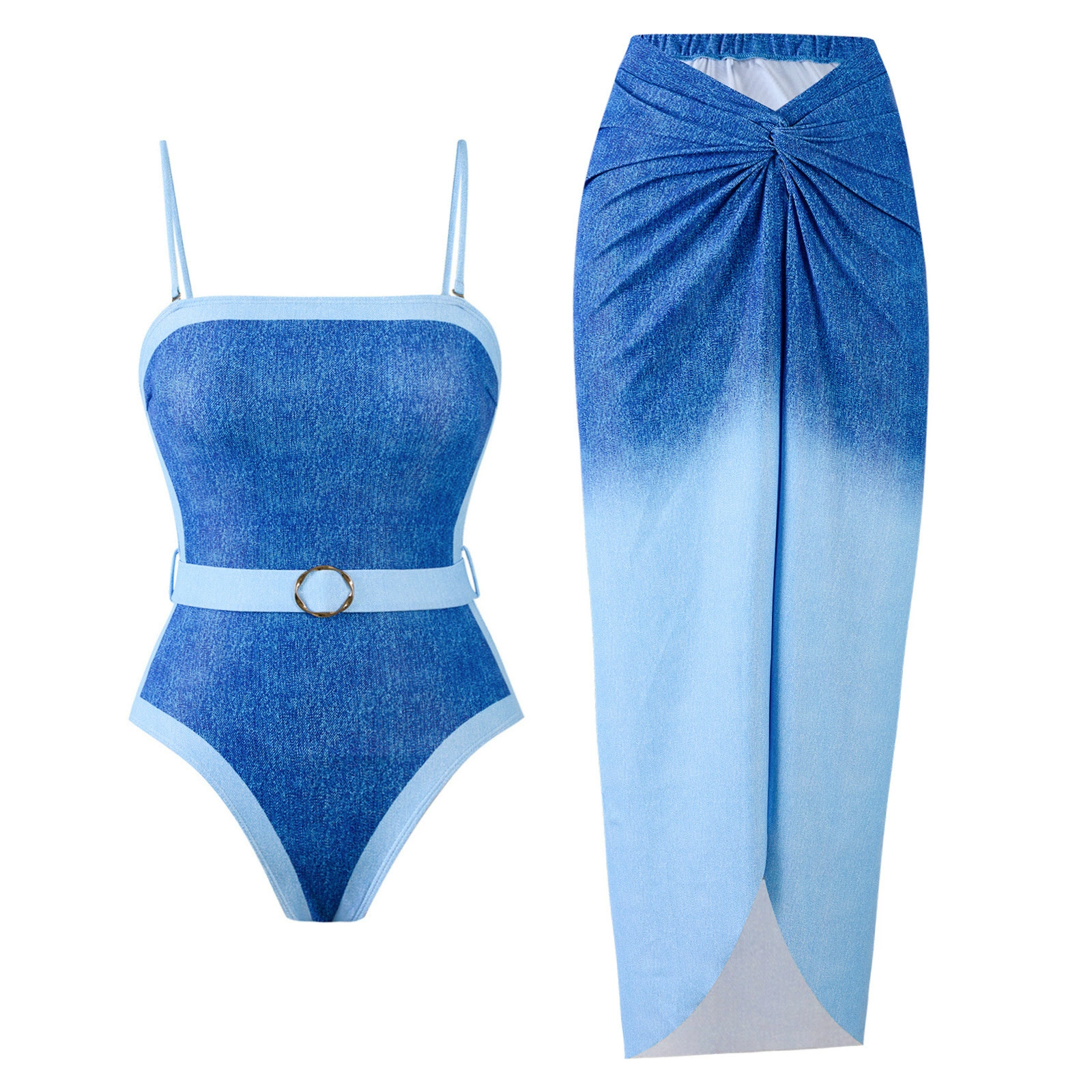 One-Piece Swimsuit (Qiao Jiayuan) 2025 Retro Style with Wrap Skirt, Crane Print, S–XL & One Size