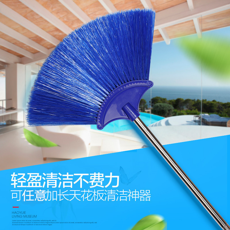 Cross-border 5 m long ceiling brush household dust removal spider web brush stainless steel long handle brush roof cleaning brush