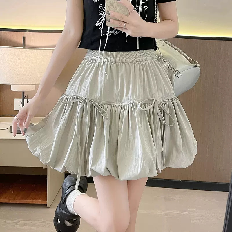 花苞短裙女夏季学院风高腰a字蓬蓬裙裙裤甜酷灯笼裙防走光半身裙