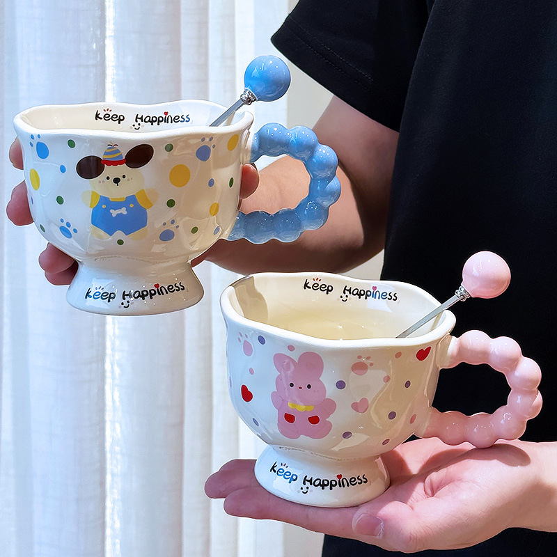 見栄えの良い子犬とウサギのマグカップ、カップルのセラミックドリンクカップ、女の子の誕生日プレゼント、オフィスコーヒーカップ|undefined