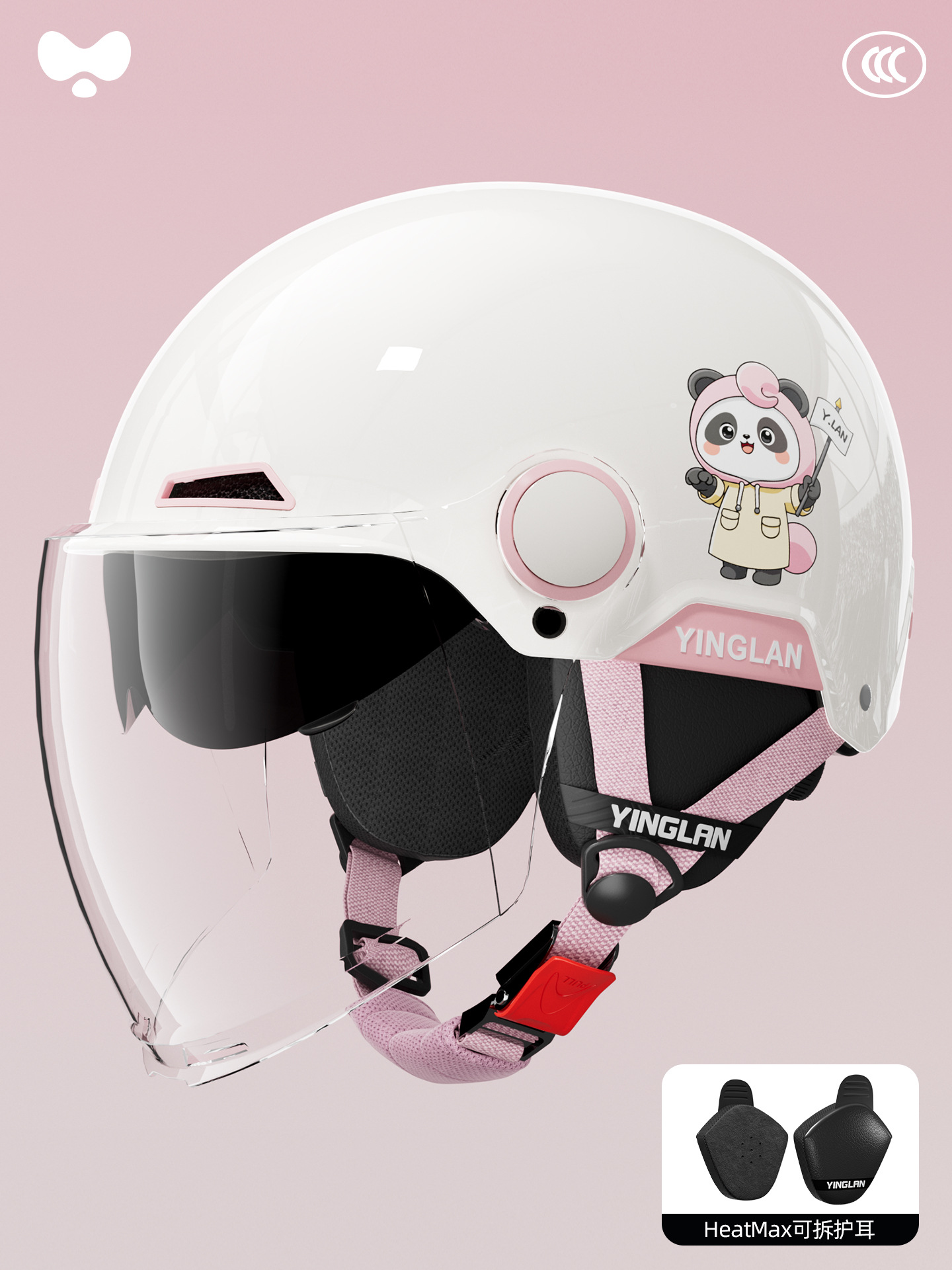 Universal – Motosiklet kaskı (dəbilqə) Light Warm Universal - 3c-pink-bubble-bear-outer-long-double-mirror-four-seasons-detachable-one-size