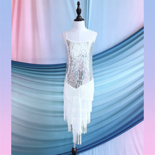 Children's Latin Dance Performance Clothing New Sequin Suspender Tassel Dress Girls Training Competition Clothing Set