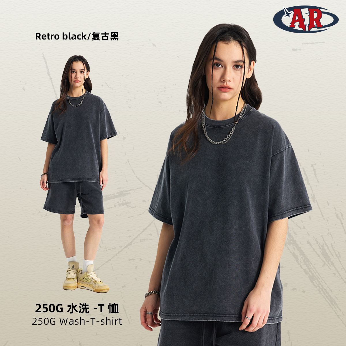 2025 camiseta de manga corta para hombre vintage desgastada estilo básico europeo y americano de algodón puro suelta con hombros caídos lavada venta directa de fábrica.