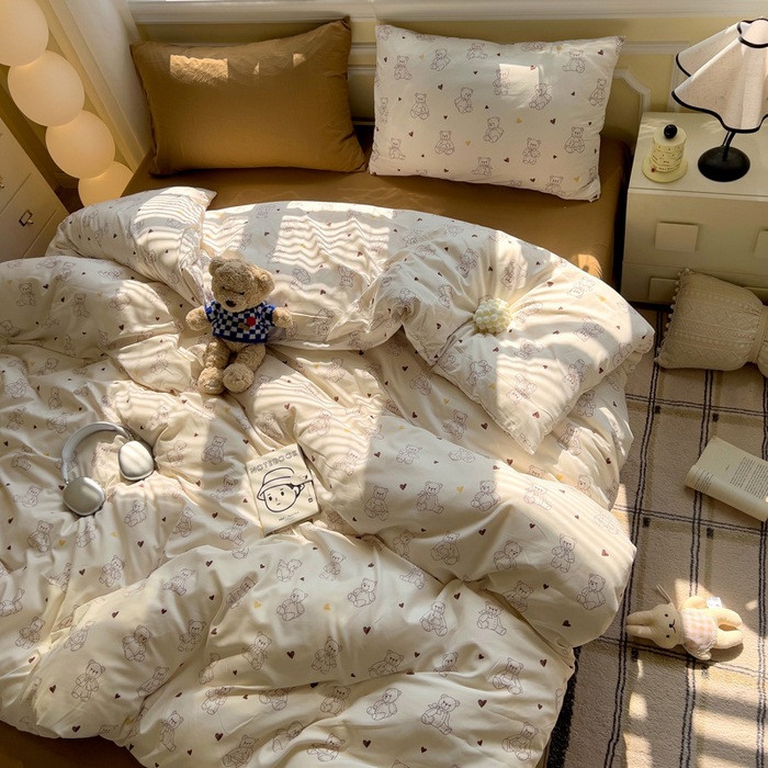 A clase de algodón ultra suave lavado con agua cuatro piezas de madres y bebés cubierta de cama desnuda dormitorio de estudiantes ropa de cama de tres piezas